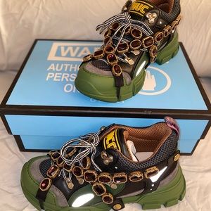 Gucci Green and Black Embellished Sneakers